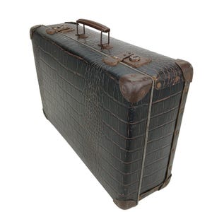 Maleta de cartón con imitación de piel de reptil / Baúl de viaje de piel de cocodrilo / Francia vintage / Equipaje de piel de cocodrilo / Decoración de dormitorio