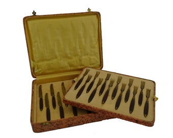 Cutlery set in original box / complete cake service / 12 covers with forks and knives / French table art / gastronomy