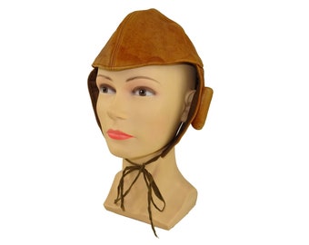 Gorra de cuero de aviador o motorista antigua / Francia vintage / colección de motos antiguas / ropa de motorista vintage / casco antiguo