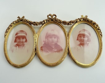 LOUIS-XVI Bilderrahmen Fotorahmen Bild Oval Rahmen Rot Gold Holz Deko Stil Antik
