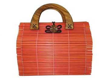 Torebka wiklinowa lub czerwona bambusowa/francuska teczka vintage/styl wiejski i wiejski/atmosfera natury/torba damska
