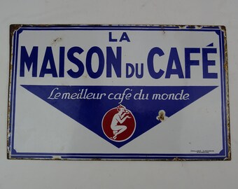 Rare enamelled sheet metal plate of the coffee house with Devil / kitchen and bar decoration / old wall decoration / plate collection