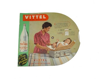 Vieille publicité Vittel / Table de mesures pour bébé et enfants / collection / décoration ancienne  / Pub vintage / eau de France