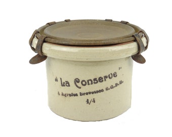 Alter Küchentopf aus lackiertem Sandstein / Konserven / Vintage-Küchendekoration / Besteckserie / Terrinentopf / Foie Gras