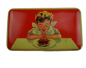 Tin box GFS Schuybroek&#39;s Hoboken Antwerp Belgium / vintage decoration with baby / tin box collection / child&#39;s decor