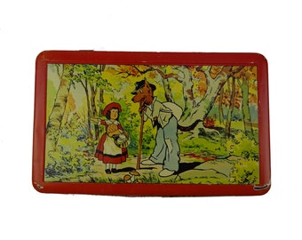 Tin box with Little Red Riding Hood and the wolf / Easter Collection / vintage tin box / Charles Perrault / Brothers Grimm