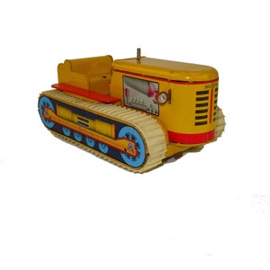 Joustra bulldozer in plaatstaal / oud elektrisch speelgoed / vintage decoratie babykamer / collectie oud metalen speelgoed / bouwmachine