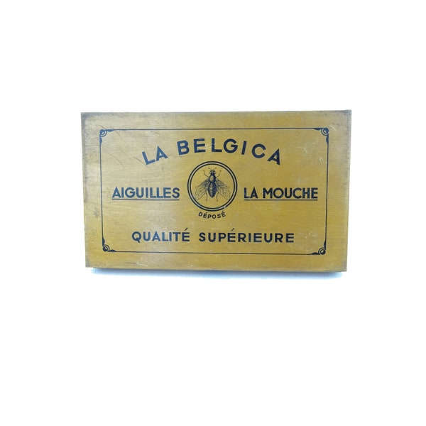 Boite d'aiguilles La Belgica La Mouche /  mercerie Thiriez Cartier Bresson / Couture Mode Caisse ancienne en bois pour coudre / travailleuse