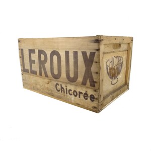 Chicorée LEROUX wooden box with ink advertising marking / confectionery coffee / French kitchen decoration / loft decoration