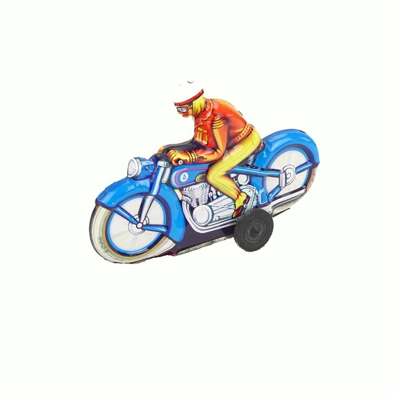 Jouet Mécanique Ancien En Tôle - Moto Vintage - Pièce De Collection