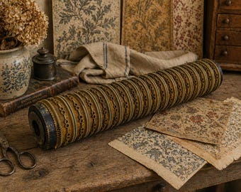 Ancien tampon rouleau antique industrie papier peint textile pour luminaire pied de lampe / Matrice en métal batik pour la mode décoration