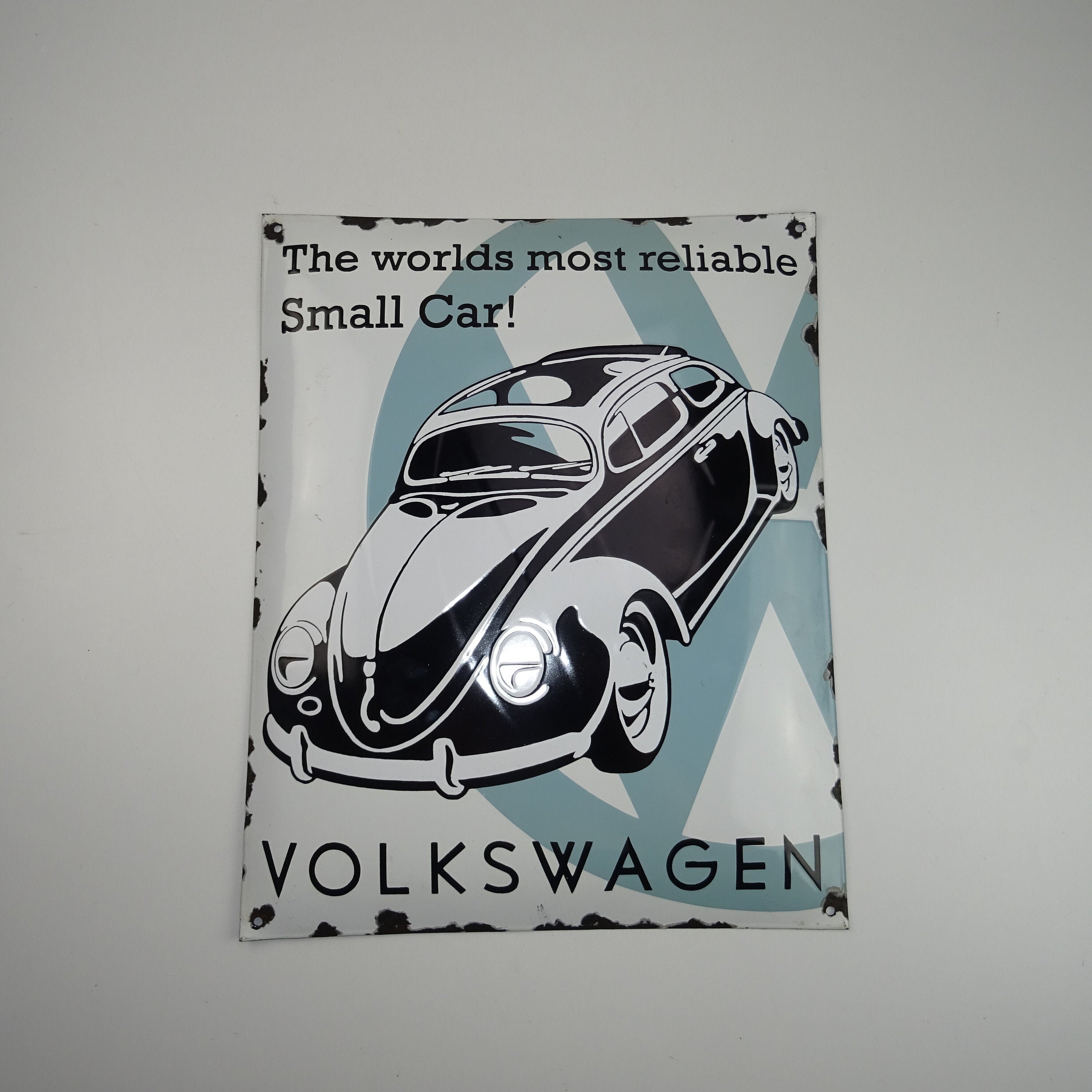 Rare Plaque en Tôle Émaillée Volkswagen Coccinelle/Collection Plaques Émaillées Bombée Décoration Ga