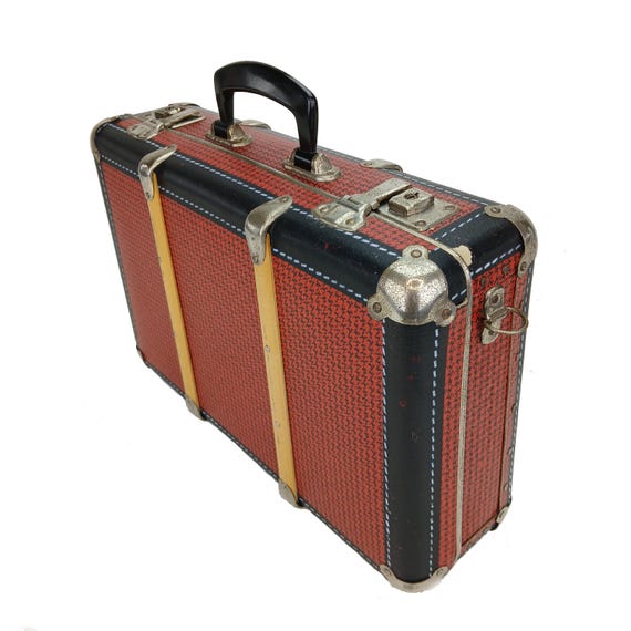 Vintage Suitcase Made of Wooden Cardboard Old Travel Trunk