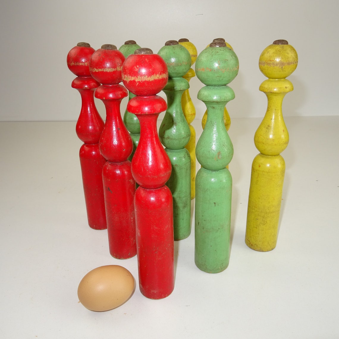 Ancien Jeu De Quilles Miniature En Bois – 9 Quilles + Boule – France 1930