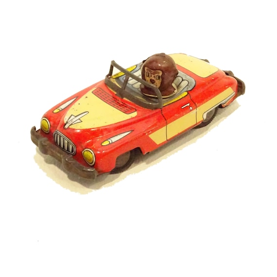 Juguete antiguo en chapa de metal, coche de fricción mecánica de