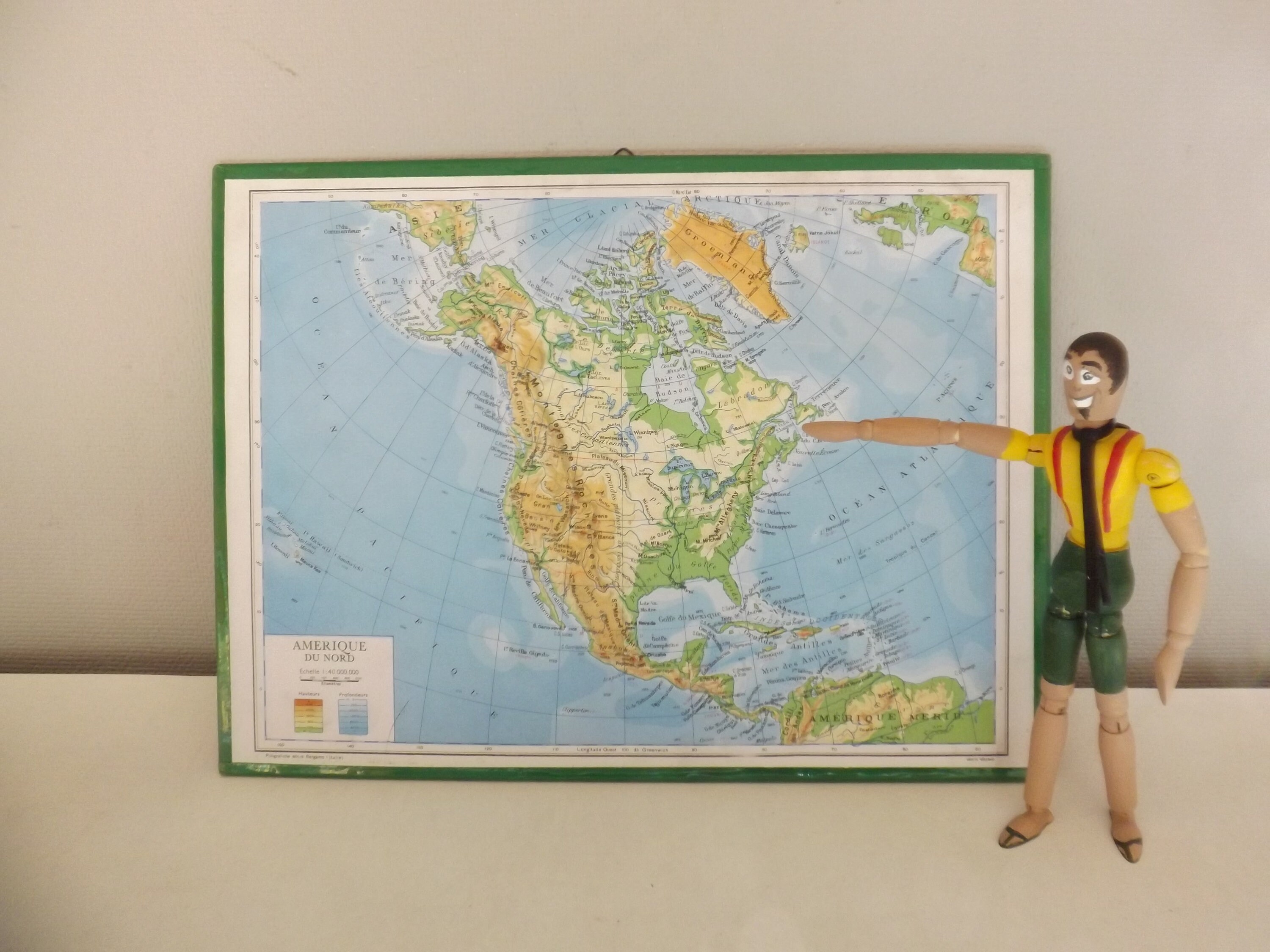 Carte Ign en Relief Poligrafiche/Bolis Bergamo Italie Géographie Amérique Du Nord Us Canada Déco Cha