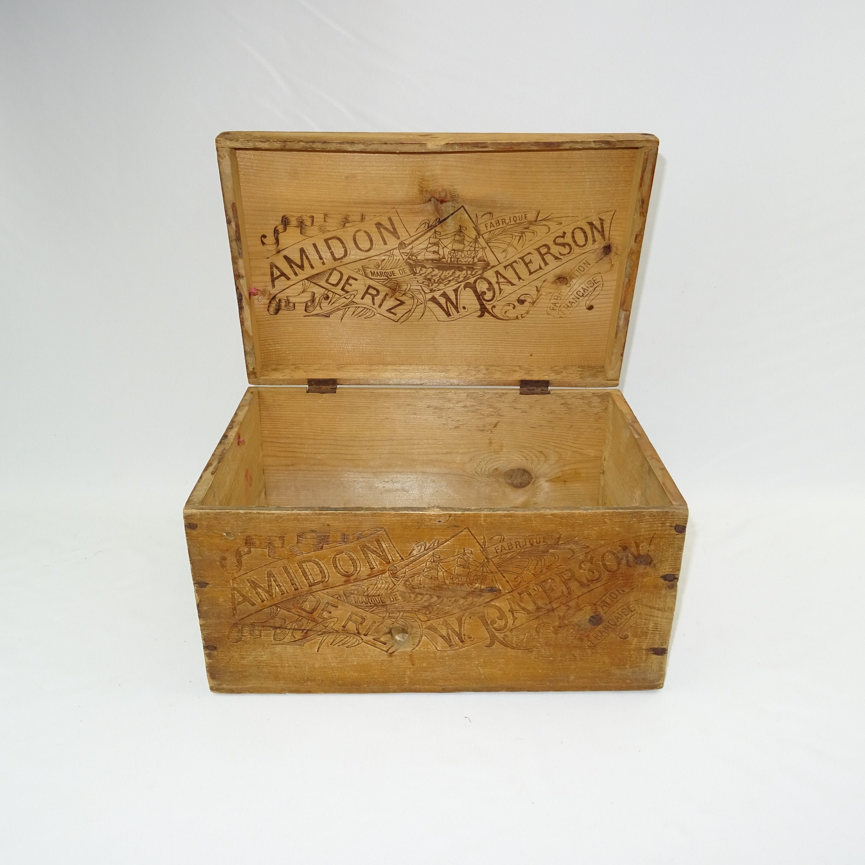 Caisse Publicitaire en Bois de L'amidon Riz W Paterson/Boite Cuisine Ancienne France Vintage Décorat