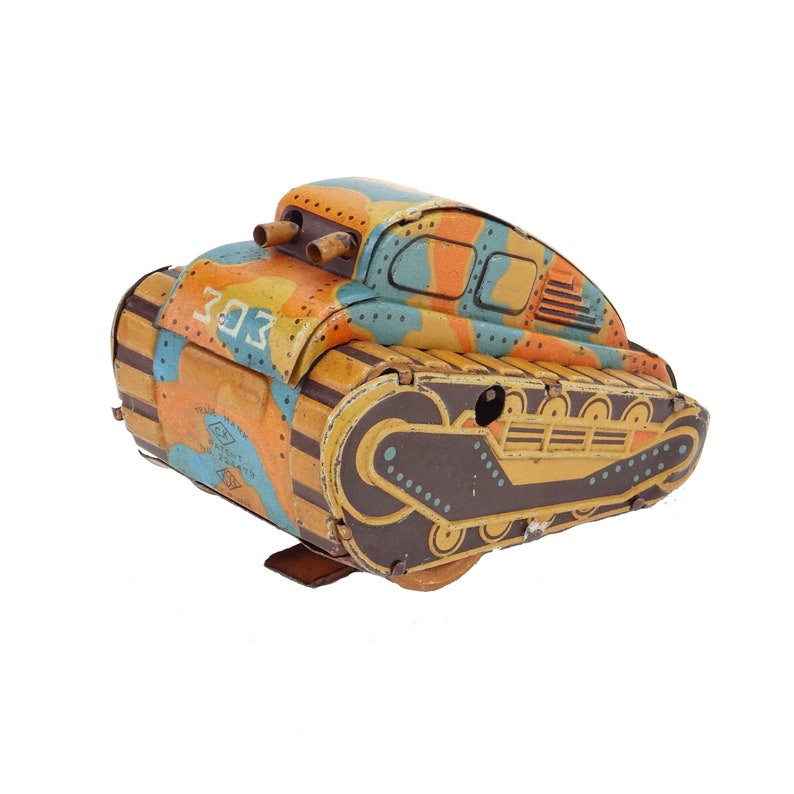 Juguete de hojalata de tanque mecánico CK hecho en Japón KSG / colección de juguetes antiguos de metal / tanque de llave / juguete de piso imagen 1