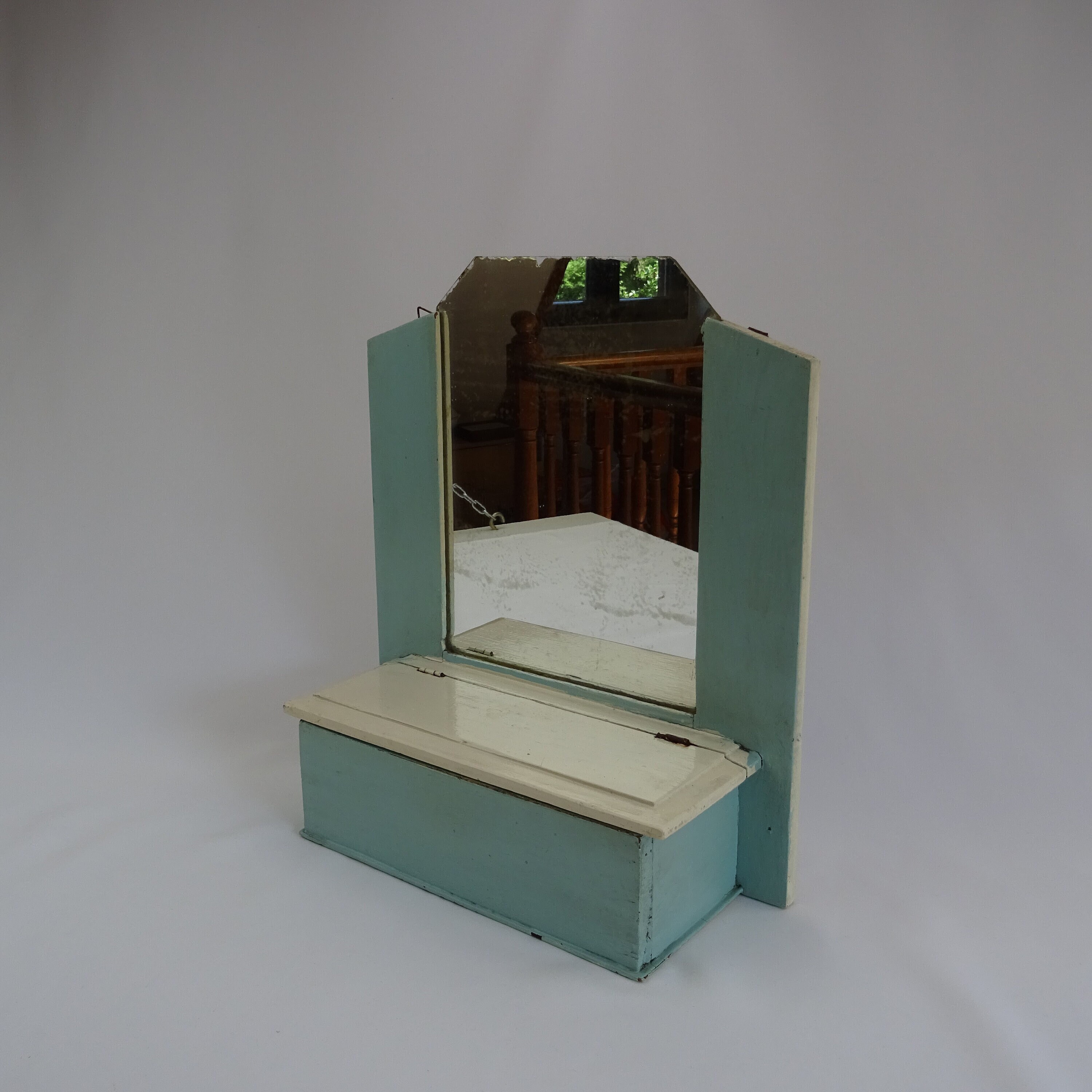 Coiffeuse Ancienne Shabby Chic en Bois avec Miroir/Armoire Vintage Décoration de Salle Bains Rangeme