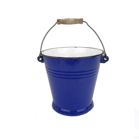ANCIEN SEAU EN métal émaillé avec un décor de fleurs EUR 105,00 - FR