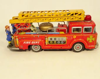 Camion De Pompiers En Tôle Friction Japon - Jouet Tin Toy 1964 Vintage