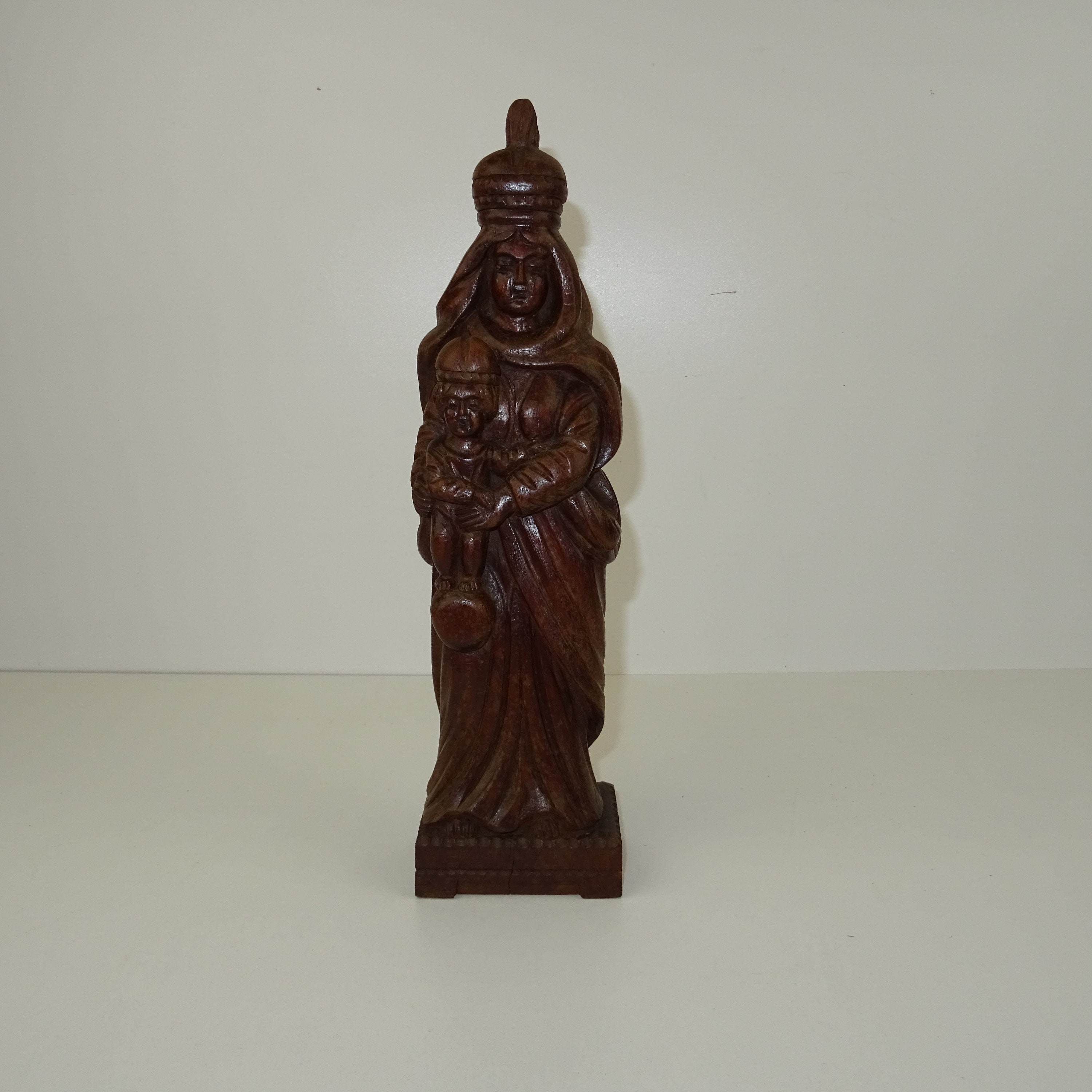 statue en Bois de Vierge à L'enfant/Sculpture Religieuse Ancienne Collection Art Religieux Objet Dév