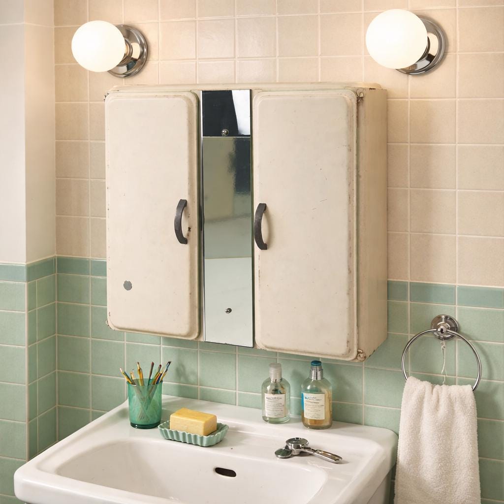 Armoire De Toilette Vintage En Métal Avec Miroir/Meuble À Pharmacie Industriel Décoration Salle Bains Rangement Étagère