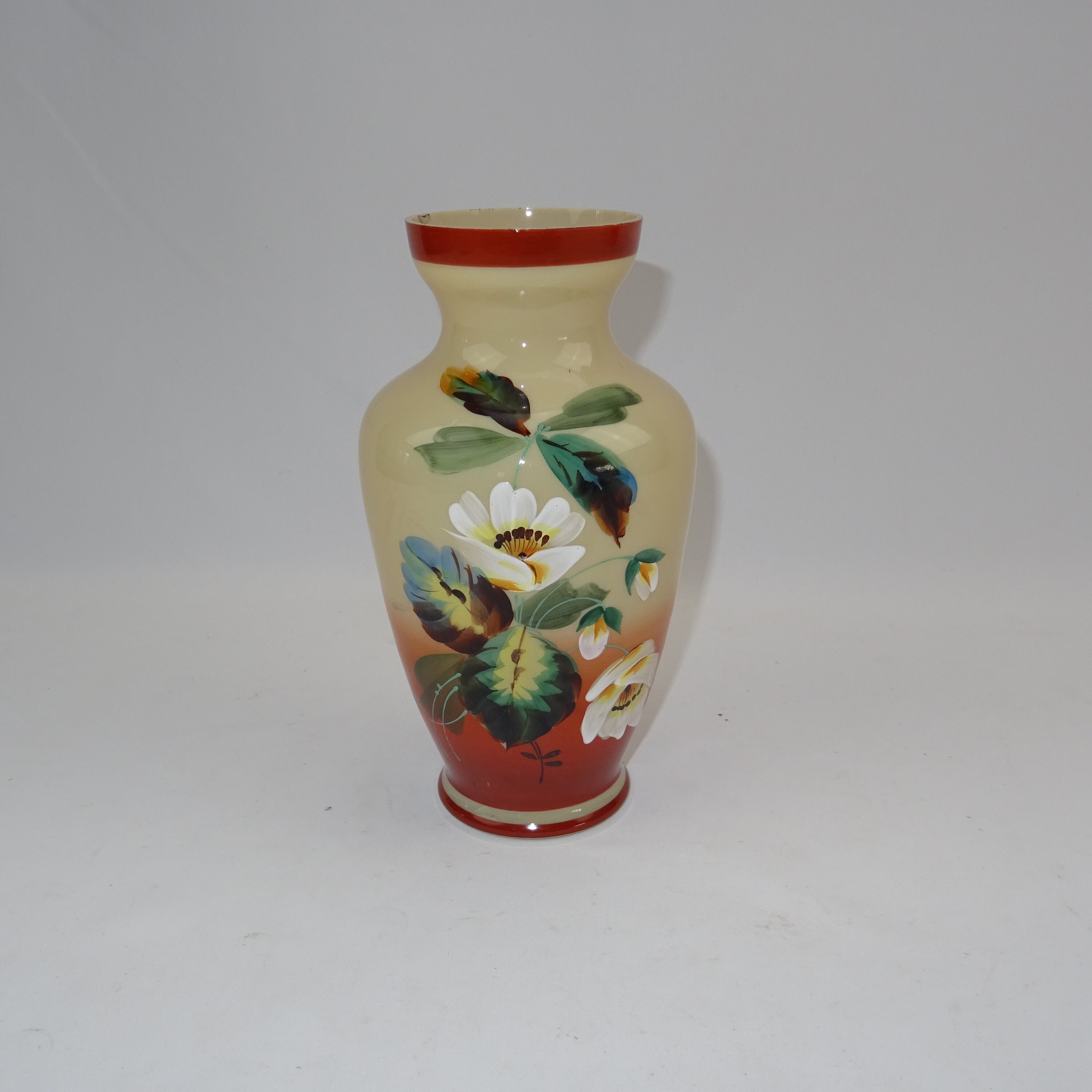 Vase en Opaline Peint à La Main/Pot de Fleurs Verre Oplain Décoration Ancienne Maison Française Déco