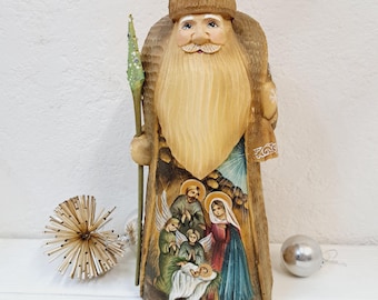 手彫りの木製サンタクロース、ウクライナの民芸品、クリスマスの装飾