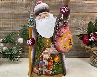 ロシアの木製彫刻サンタクロース18 cm（7.1フィート）クリスマスと新年