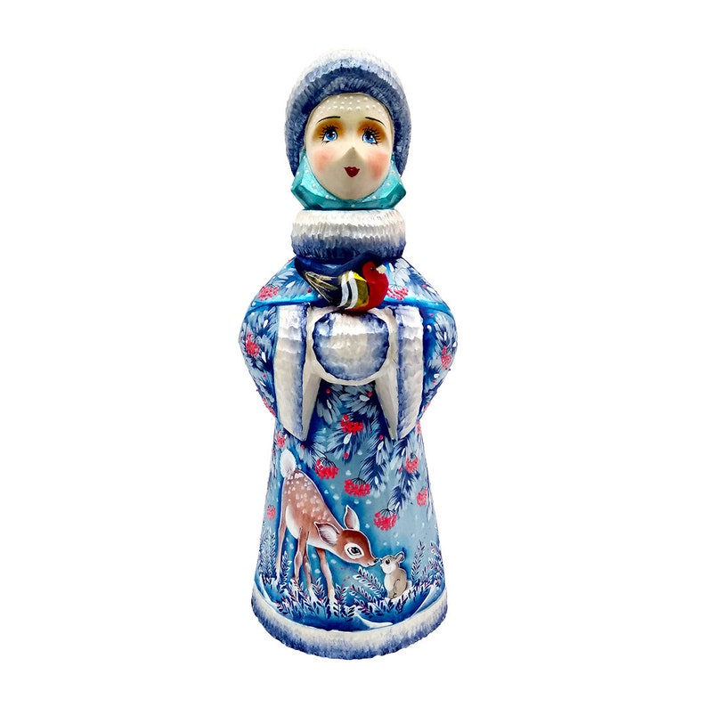 Russian wooden carved snow maiden Christmas hand painting decoration for home 9.84 Snow princess, snegurochka