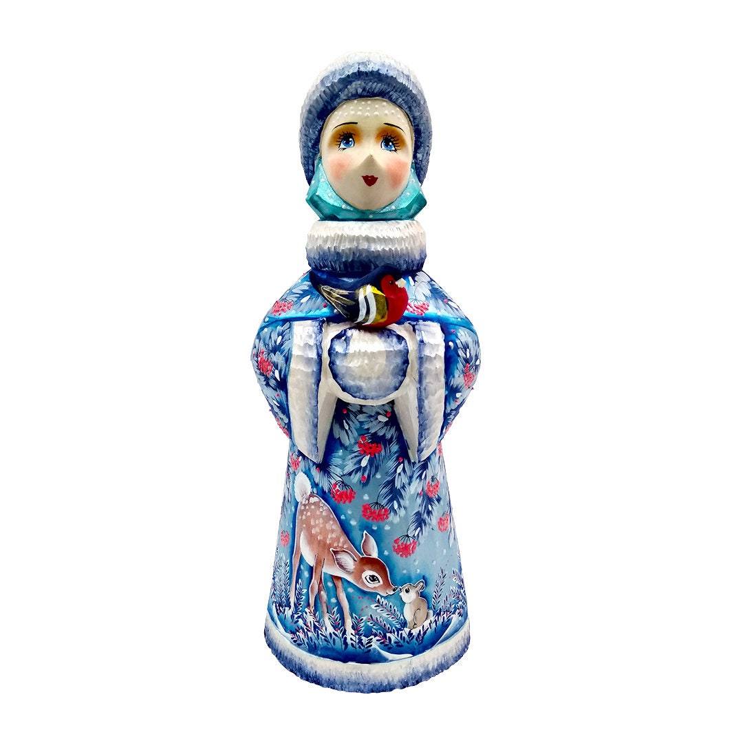 Russian wooden carved snow maiden Christmas hand painting decoration for home 9.84 Snow princess, snegurochka