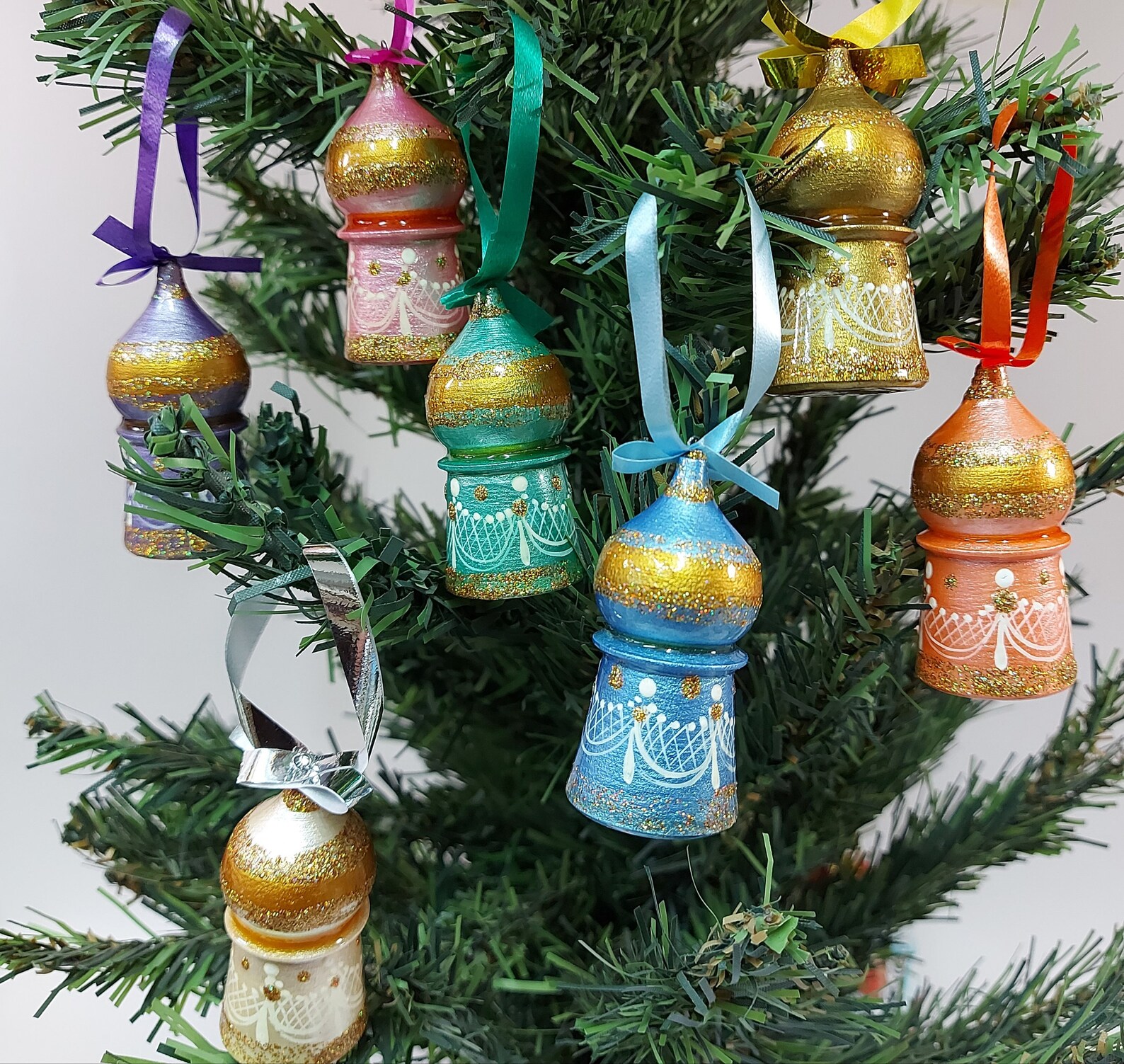 Russian Wooden Christmas tree ornaments. Set of 7 Handmade Etsy