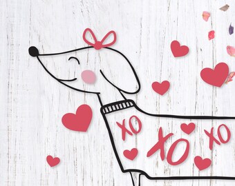 Dog Valentine Svg. I Woof You Png. Girl Doxie Hearts Cut File. Dachshund Svg. Dog and Hearts Dxf. Kids Valentines Eps File. Dog Lover Svg