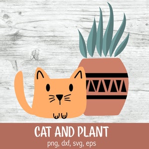 Gato y cactus SVG, Gato svg, Planta svg, Archivo de corte de cactus para Cricut, Cacti svg