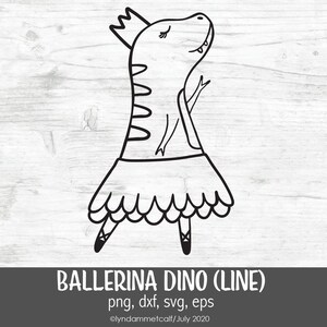 Ballerina Dino SVG Archivo para máquinas Cricut & Silhouette, Dinosaurio bailando SVG, Ballet SVG, T-Rex para niñas