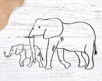 Elephants Svg. Baby and Mother Elephant Svg. Elephants Line Drawing Png. Elephant Svg for Mom Gifts