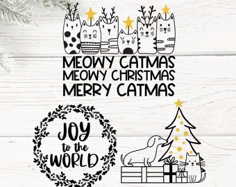 Christmas Svg Bundle for Cricut. Joy to the World Quote Png. Meowy Christmas Dxf. Winter Dachshund Eps. Christmas Pets Svg. Holiday Cat Svg