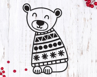 Winter Polar Bear SVG, Holiday Polar Bear svg, Bear in Sweater svg, Christmas Bear svg, Winter Animal svg, Arctic Bear svg, Hand Drawn Bear