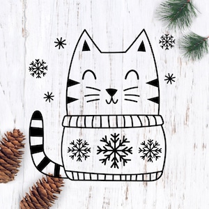 Gato de inverno svg, gato de natal svg, gato de suéter png, gato svg, floco de neve svg, arquivo de corte de gato svg para camisas, gato svg para ornamento