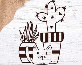 Cat, Cactus and House Plant SVG for Cricut & Silhouette Machines, Cat svg, Cactus svg, house plant svg, Succulent svg