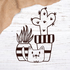Gato, Cactus y Planta de Casa SVG para Máquinas Cricut & Silhouette, Gato svg, Cactus svg, planta de casa svg, Suculenta svg