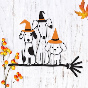 Halloween honden SVG. Hond heks SVG. Eenvoudig Halloween-vinylontwerp. Doodle Halloween honden Svg. Schattige kinderen Halloween shirt png. Schattige honden SVG