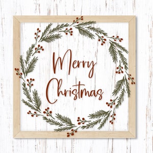 Merry Christmas Pine Wreath Frame Svg. Holiday Berry Wreath Cut File. Christmas Greenery Svg. Round Christmas Frame Svg. Hand Drawn Wreath