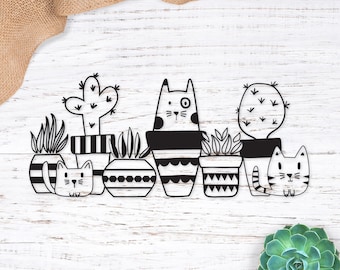 Cats with Plants SVG File for Cricut & Silhouette Machines, Cats and Cactus svg, Cats and Plants svg