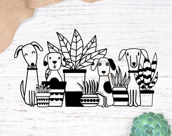 Honden en planten SVG, honden SVG, kamerplanten SVG, honden SVG-bestanden