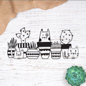 Katten met planten SVG-bestand voor Cricut & Silhouette Machines, katten en cactus SVG, katten en planten SVG