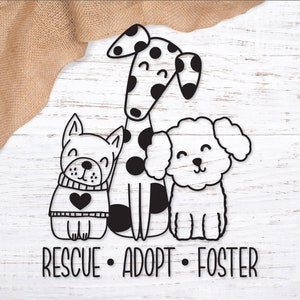 Redding adopteer pleeghonden SVG-ontwerp. Hondeigenaar gesneden bestand voor shirt. Eenvoudige honden Svg. Zwarte lijn hond PNG-bestand. Hondenliefhebber Basic Cut-bestand