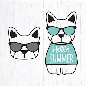 Hallo Sommer Hund Plotterdatei. Hund Sonnenbrillen Png Clipart. Französische Bulldogge svg. Lustiger Hund für Shirts. Sommerwelpe Sublimation