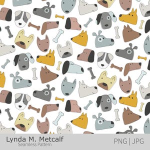 Dogs Seamless Repeat Pattern. Cute Puppies Repeat Png Design. Dog Heads Scrapbook Paper Jpg. Dog Lover Repeat Seamless Pattern